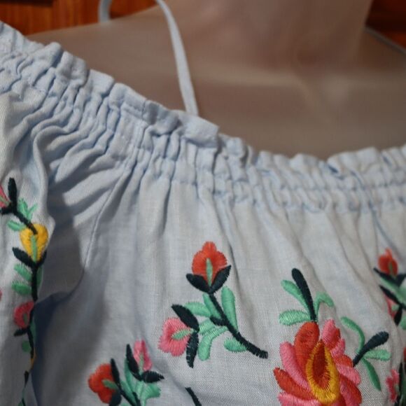 Philosophy Blue Chambray Off-Shoulder Embroidered Floral Dress Medium - Picture 3 of 14